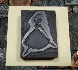 Antique VTG Ballet Dancer Dancing Letterpress Print Type Ornament Cut Block - Picture 1 of 2