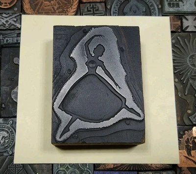 Antique VTG Ballet Dancer Dancing Letterpress Print Type Ornament Cut Block - Image 1 of 2
