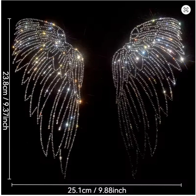 Brillante ala de ángel estrás transferencias planchadas para ropa, bolsos y decoración del hogar Foto 1 de 4