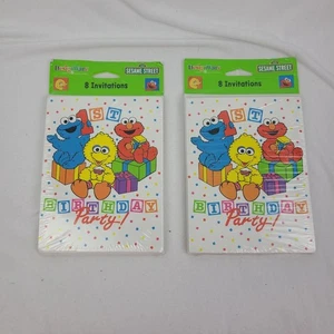 Sesame Street 1st Birthday Invitations Big Bird Elmo Cookie Monster 2002 2-8pk - Picture 1 of 7