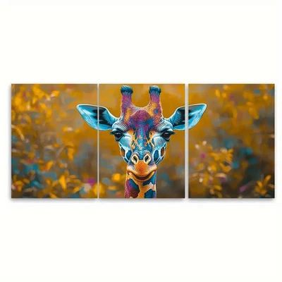 3pcs Whimsical Giraffe Colorful Animal Metal Print Ready to Hang Art - Image 1 of 4