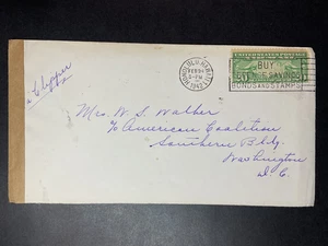 1942 WWII USA Hawaii COPERTINA POSTA AEREA CENSURATA a Washington DC Coalizione Americana - Foto 1 di 2