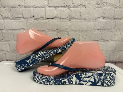 Tory Burch Thandie Wedge Striped Thong Flip Flop Sandals Women’s Size 9.5 READ - Image 1 of 4