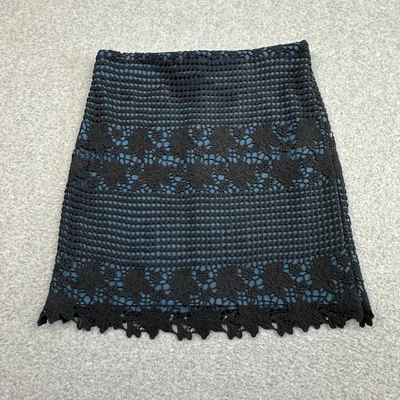 Falda Ann Taylor Loft Para Mujer 4 Negra Crochet Azul Forrada Lápiz Caprichoso Gótico Vamp Foto 1 de 4