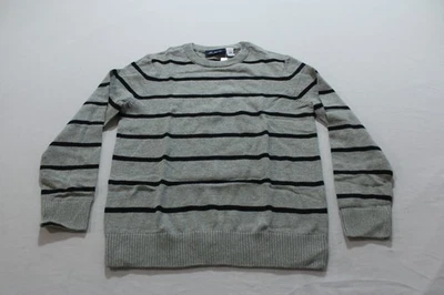 Suéter listrado leve infantil masculino EJ3 cinza fumaça médio (7/8) novo com etiquetas - Imagem 1 de 3