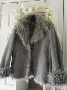 Monsoon Grey Afghan Suede Fur Penny Lane Style Autumn 🍂 Winter Jacket 6 8 10 - Picture 1 of 14