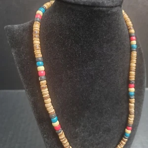 Vintage braune Strand Perlen Halskette Boho Hippie Surfer 19" lang - Bild 1 von 5