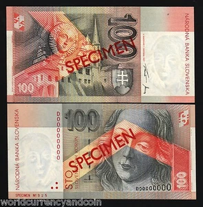 SLOVAKIA 100 KORUN NEW 1998 EURO *SPECIMEN* MADONNA UNC RARE BILL BANK NOTE - Picture 1 of 1