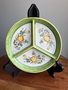 "Plato dividido vintage MORIYAMA MORI-MACHI pintado a mano floral Japón 7-3/8""" - Imagen 1 de 9
