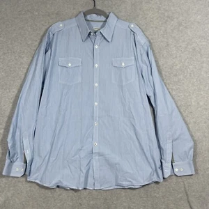 J.Peterman Mens Size XXL Epaulettes Button Up Utility Shirt Blue Stripes - Picture 1 of 8