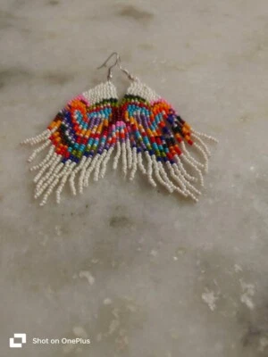 Серьги племенные индейские большие богемные американские бусины ручной работы серьги - Изображение 1 из 4