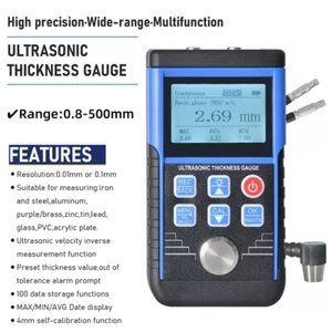 High Accuracy Ultrasonic Thickness Gauge 0.8-500mm Metal/Plastic/PVC & Data Spe - Picture 1 of 11
