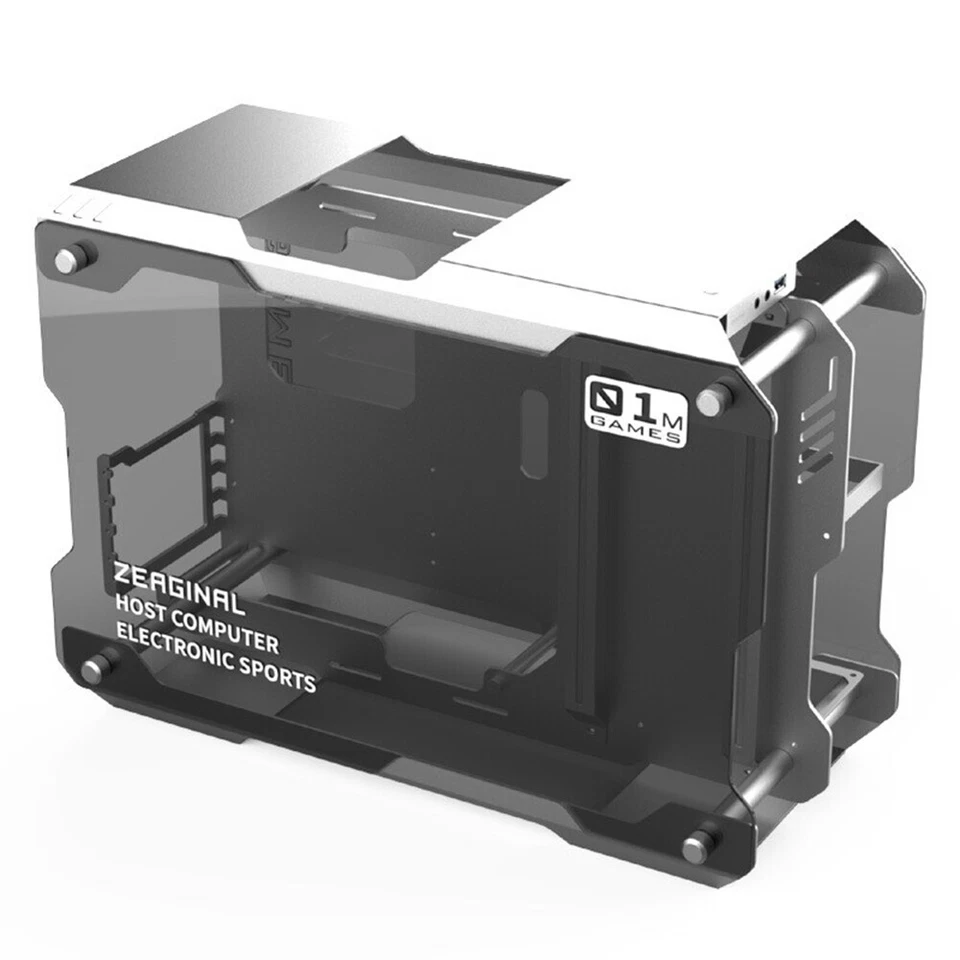 Desktop Computer Shell Case Aluminum Frame Tempered Glass Mini ATX Matx PC White - Image 1 of 4