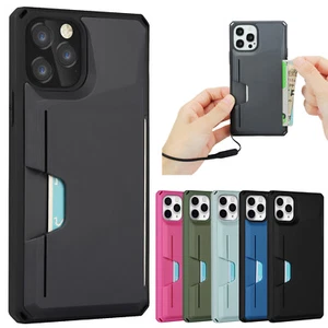 For iPhone 11 12 Pro Max 7 8 Plus XR XS Shockproof Rubber Card Holder Case Cover - Picture 1 of 29