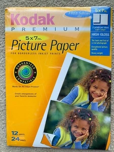 NEW KODAK Premium Inkjet Photo Paper High Gloss 12 Sheets 5 X 7 Borderless - Picture 1 of 4