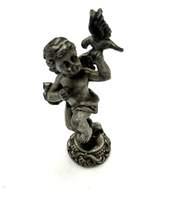 Zinn Cherub (Baby Engel) mit Taube/Vogel 2,75 Zoll - Bild 1 von 7