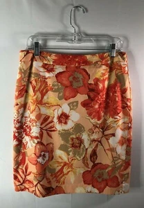 VanHeusen Studio size 10 orange flowered skirt knee length lined back zipper - Picture 1 of 5