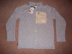 Boys XXL North Face Light Grey Heather Polyester Fleece Sweater Button Jacket - Picture 1 of 14