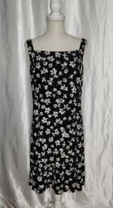 CHAPS L Large Women's Floral Sleeveless Midi A-Line Sun Dress Black White - Picture 1 of 10