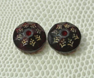 Pair Antique Ruby Red Glass Button - Incised Flowers - Rare - Picture 1 of 3