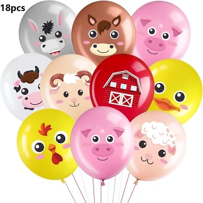 18 12" Farm Animal Balloon Cow Pig Dog Sheep Chick Donkey Birthday Party Decor - Image 1 of 4