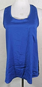 Monteau Womens Tank Top Medium Blue Front Black Floral Lace Back Pocket Shirt - Picture 1 of 5