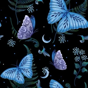 Fat Quarter Blank Jardin De Lune Glow In The Dark Moth Moon 100% Cotton Fabric - Picture 1 of 4