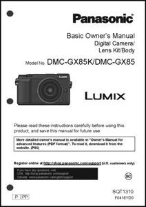 Panasonic Lumix DMC-GX85 Basic Camera User Guide Instruction Manual - Picture 1 of 1