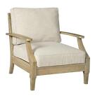  Clare View Outdoor Eucalyptus Wood Single Cushioned Lounge Chair, Beige 
