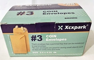 200 KLEINE KRAFT-MÜNZUMSCHLÄGE #3 GRÖSSE 2,5" x 4,25" MIT GUMMIERTER KLAPPE - Neu - Bild 1 von 4