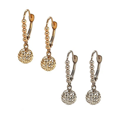 14k Yellow and White Gold Diamond Cut Leverback Earrings - Image 1 of 4