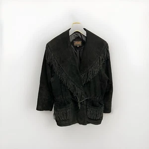 Vintage G4000 schwarze Wildleder Fransen Lederjacke Damen Gr. Large - Bild 1 von 6