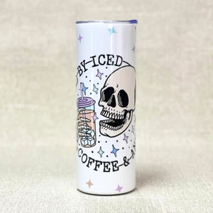 Iced Coffee & Anxiety Skinny Tumbler 20 Oz With Lid And Straw Insulated - Picture 1 of 2