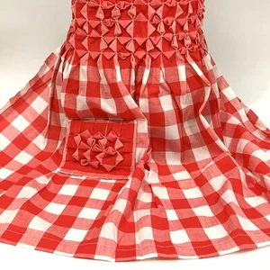 HOSTESS HALF APRON - Hand Made Smocked Red & White Gingham, Pocket, OSFM - Picture 1 of 5