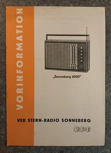 RFT Vorinformation VEB Stern Radio Sonneberg 6000 RFT Anleitung 1967 - Bild 1 von 3