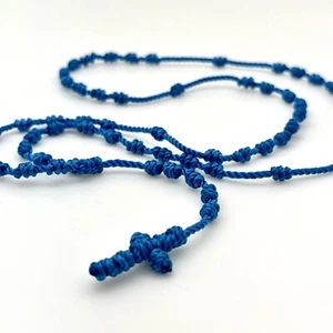 Rosario Azul Turquesa Rosario Con Nudos Hecho A Mano Anudado 100% Hilo Nylon - Imagen 1 de 11