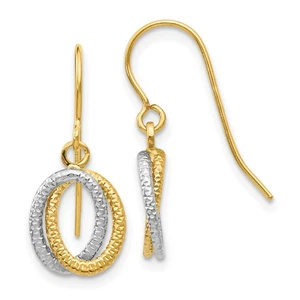 10k Two-tone Gold 22mm Textured Fancy Dangle Earrings - Picture 1 of 4