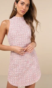 🌸 Lulus - Minikleid Glitzer Poise Pink Multi Tweed ärmellos - XL - Neu mit Etikett ✨ - Bild 1 von 15