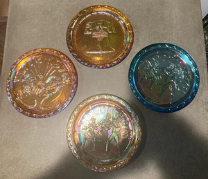 Set of 4 Bicentennial Commemorative Plates Carnival Glass 3 Marigold and 1 Blue - Picture 1 of 9