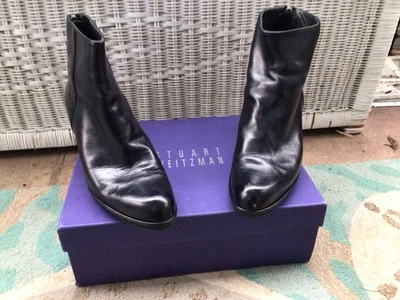 Stuart Weitzman “Restart” Black Leather Ankle Zip Back Boots With Box, Sz. 7.5M. - Image 1 of 4