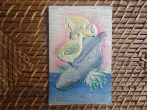 Antique 1910 Embossed Easter Greeting Post Card Chick Victorian Shoe Holiday Art - Picture 1 of 8