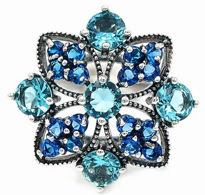 Anillo estilo filigrana de plata de ley 925 aguamarina y zafiro de 3 quilates talla 8 F6-4 Foto 1 de 3