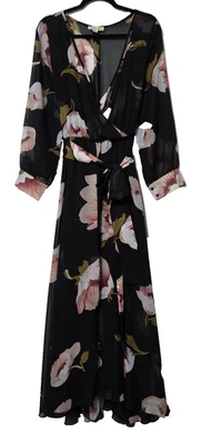 Maxi Vestido Rosa Índigo Floral 2X Envolvente Frontal Fluido Romántico Boho Caprichoso Hada Foto 1 de 4