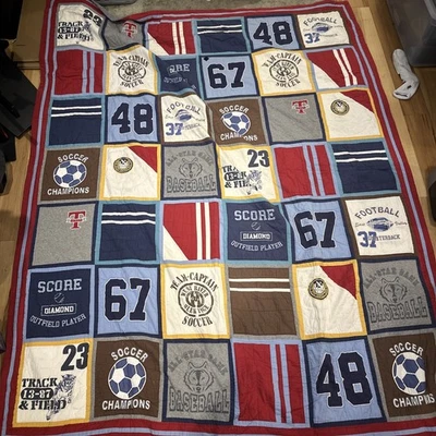 Full Size Children’s Bedding and Pillow Case Pottery Barn Kids Sports  86"x84" - Image 1 of 2