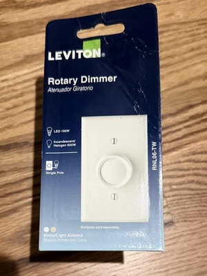 Caja abierta - Atenuador giratorio Leviton 600 vatios luz almendra solo RNL06 Foto 1 de 4