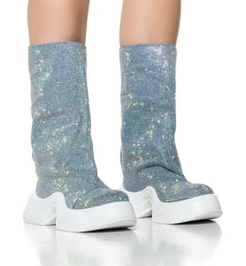 AZALEA WANG CHADWICK DENIM RHINESTONE BOOTIE PLATFORM  SIZE 7.5 Reg Price 119.90 - Picture 1 of 14