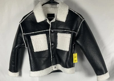 RSQ Girls Small Black Faux Leather Sherpa Lined Jacket Winter Tilly’s Cozy NWT - Image 1 of 4