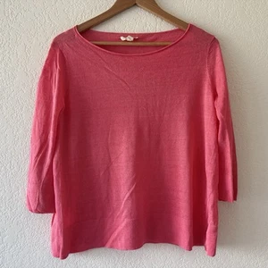 Eileen Fisher Bio Leinen Pullover Damen Medium Rosa Strick Seitenschlitz 3/4 Arm - Bild 1 von 11