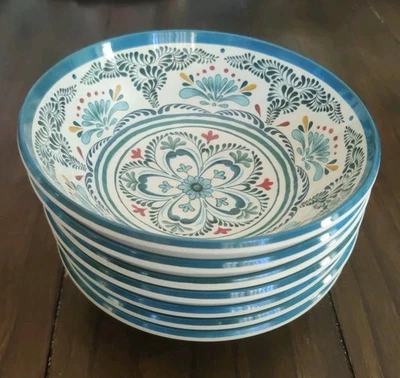 Williams Sonoma Melamina Estampado Mediterráneo 7" Cuenco Juego de 7 Pasta Cereal  Foto 1 de 4