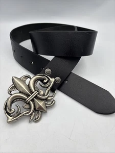 Levi’s  Belt Black Med 34/36 Leather Fleur-de-lis Buckle Rock & Roll Biker Goth - Picture 1 of 12